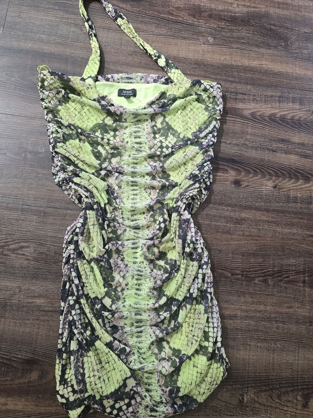 AFRM Green Snake-Print Mini Dress